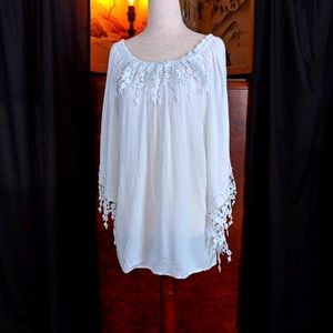 💐Cottage core white lace peasant blouse Med.